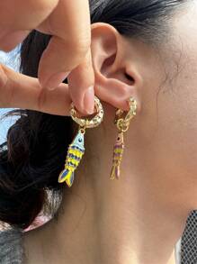 糖果色油滴鱼耳环 撞色不对称吊坠耳环 女士珠宝礼物 - 耳環 - 查看 3