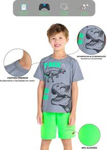 Kit Sortido 10 Peças Conjunto Infantil Menino Verão - 5 Camisetas + 5 Bermudas