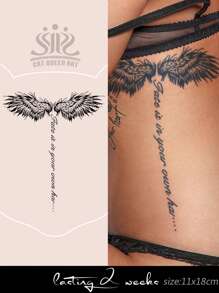 1pc Herbal Juice Semi-Permanent Vintage Realistic Creative Winged Short Phrase "Fate Is In Your Own Hands" Pattern 7-14 Days Waterproof Non-Reflective Large Arm/Leg/Chest/Back Temporary Tattoo Sticker - Blue - View 1