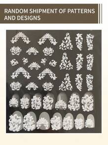 10 件手工制作的巴洛克风格长蝴蝶黑白奢华舞蹈指甲贴，包含 1 件不干胶贴纸和 1 件迷你指甲锉，按压式指甲，美甲用品，美甲 - 彩色 - 查看 6