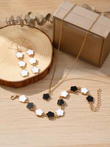 4pcs Color Elegant Sweet Lucky Flower Pendant Earrings, Bracelet, Necklace Jewelry Set, Suitable For Valentine's Day, Friends And Family, Daily Wear For Women,Mom,Mother,Mother's Day,Gift