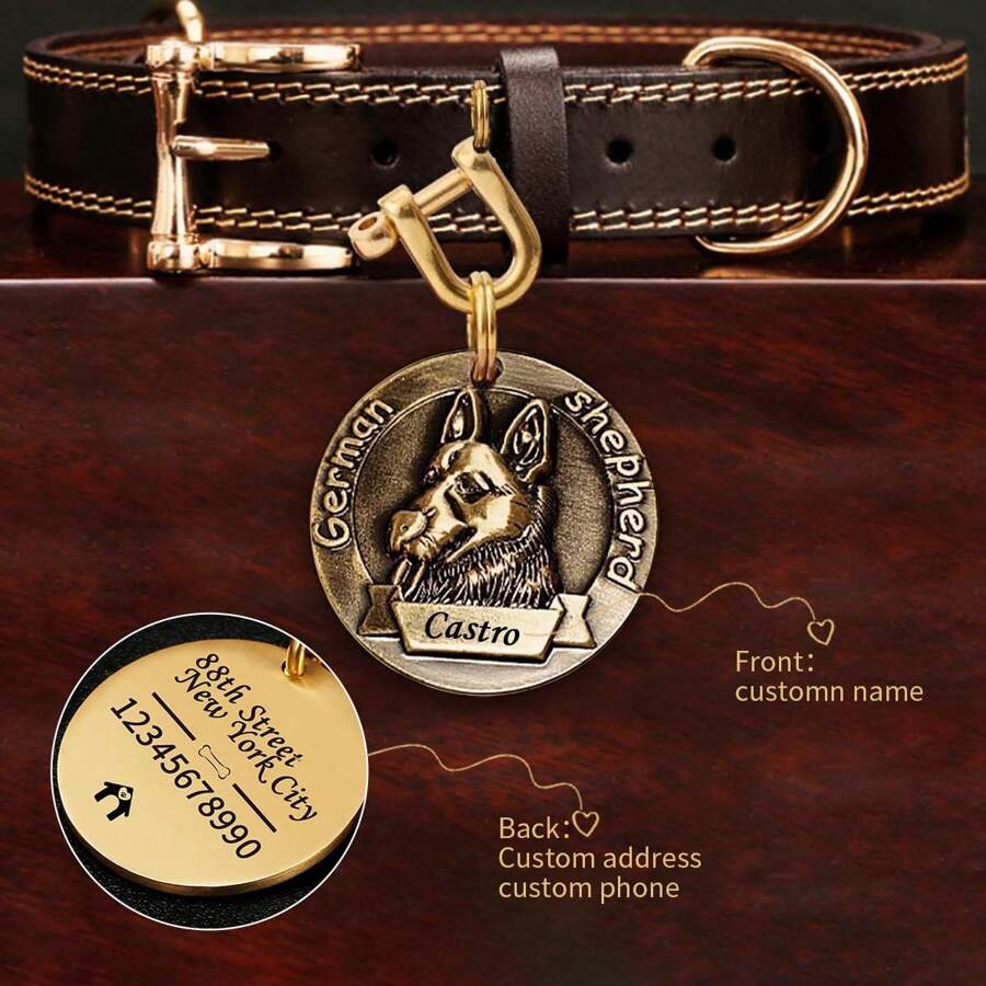 Customized Genuine Leather Pet Dog Collar For Large Dogs, Mastiffs