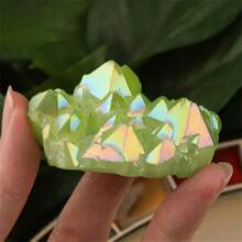 Natural Light Green Aura Titanium Crystal Quartz Cluster - Rough Specimen For Home And Office Decoration, Creative Gift And Jewelry Ornament - Green - View 16