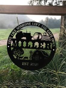 Decoración de pared personalizada de hierro forjado con logotipo de granja, vacas, caballos, cerdos, pollos, monograma personalizado para el hogar rústico. Decoración de pared personalizada con logotipo de granja, vacas, tractores, monograma para entrada, puerta principal y ambientación de regalo para familia, amigos, fiestas, graduación - Negro - Ver 3