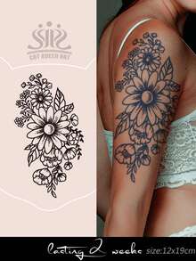 1pc Herbal Juice Semi-Permanent Magical Tattoo Sticker, Creative Delicate Floral Pattern, Gift For Women, 7-14 Days Waterproof, Fade-Resistant, Large Size For Arm, Chest, Back, Body Temporary Tattoo - Blue - View 1