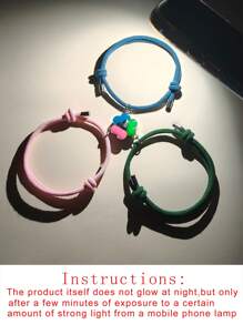 ATLVXJL 3pcs Luminous Lucky Four-Leaf Clover Friendship Bracelet, Glow-In-The-Dark Heart Decor, Braided, Suitable For Women, Summer Holiday Gift - Multicolor - View 10