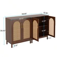 Tribesigns Set Of 2 Rattan Sideboard Buffet Cabinet With Storage, 59 Inch Accent Cabinet With Doors, Storage Cabinet For Dining Room, Living Room, Kitchen, Ranttan And Brown - Ranttan và Brown - Xem 10