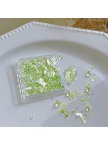 QPRETTY DU 1 pieza Decoración de uñas asimétrica de cristal, lámina de mica de piedra triturada y cuentas de acero del mismo color, pegatina de arte de uñas