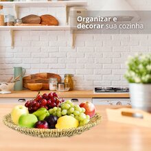 Kit 3 centro de mesa palha fibra natural cesto redondo multiuso decorar organizar banheiro toalhas cosméticos quarto escritório bancada recepção sala cozinha fruteira