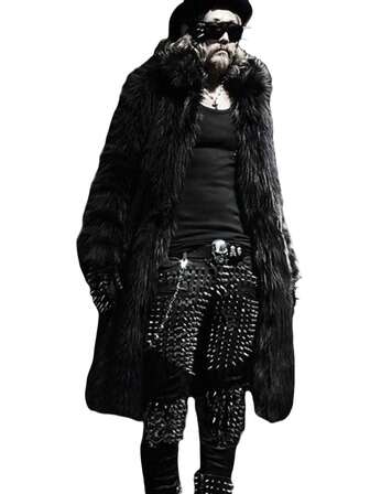 Faux Fur Men's Jacket, Fluffy And Thick, Luxurious Texture, Oversized Fit, Dark Punk Style, Notched Collar Mid-Length With Pockets, Suitable For Holidays, Daily, Travel, Outdoor, Party In Autumn/Winter Seasons, 1 Piece Artificial Fox Fur Coat
