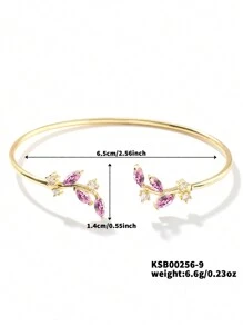 Cubic Zirconia Leaf Decor Cuff Bracelet
