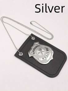 1 件美国警察徽章服装 - 万圣节化妆舞会道具，PD 徽章角色扮演带链子和腰带夹，金色和银色警察制服，警察，警察徽章 - 黑色 - 查看 4