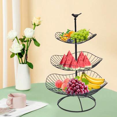  CNCEST 3 Stöckig Gold Obstkorb Obst Etagere Metall Obstschale als Dekorativer Hingucker 3 Ablagekörbe für Mehr Platz auf der Arbeitsplatte für Party, Weihnachtsfeier (Schwarz/Gold)