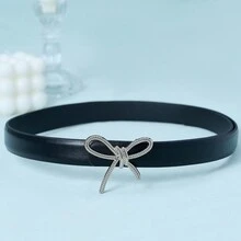 1 chiếc thắt lưng thắt nơ thanh lịch cho nữ, thời trang, gợi cảm và dễ thương, giản dị, làm bằng da PU, thích hợp cho mùa thu/đông - màu đen - Xem 3