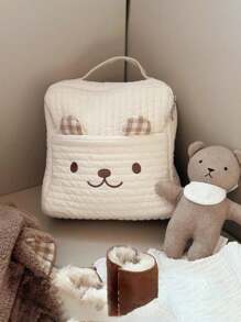 Mochila acolchada bordada personalizada con adorable oso de peluche, mochila de almacenamiento, mochila de viaje ligera, mochila bordada con hilo de oso, mochila pequeña de libro de dibujos animados, mochila casual cómoda y ligera para damas - Multicolor - Ver 6