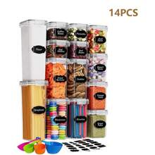 4/6/14/24件套带盖食品储存容器透明食品罐防潮密封保鲜盒适用于谷物、大米、意大利面、茶、坚果和咖啡豆塑料食品保鲜罐家庭厨房用品