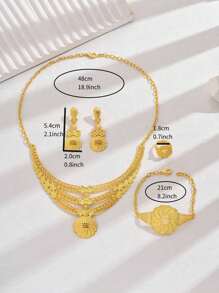 5 pièces Parure de bijoux de style Dubai Luxe : boucles d'oreilles, collier, bracelet, bague en forme d'étoile dorée et de goutte d'eau pour femmes. Accessoires de mode européenne et américaine pour fêtes et banquets. Convient pour assister à des banquets, festivals et fêtes.
