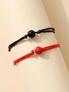 2 件简约复古天然绿松石哑光串珠编织手链，适合男女情侣 - 松石手鍊 - 查看 6