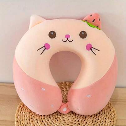 1 pieza Almohada de cuello en forma de U de espuma de memoria, almohada de cuello para dormir en avión o coche con diseño de dibujo animado lindo, almohada en forma de U de rebote lento para la memoria del cuello, almohada para siesta de viaje en coche, almohada para siesta de oficina para adultos, almohada de viaje portátil, almohada para la espalda del coche