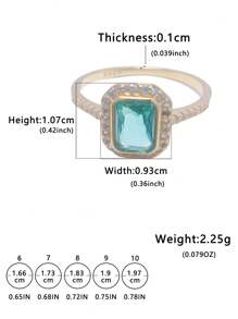 1 件时尚复古方形绿色方晶锆石 S925 纯银戒指，优雅珠宝礼物，适合女性日常佩戴或派对场合 - 金色 - 查看 6