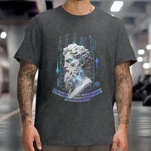 BACK ILIAD Casual T-Shirt Statue Shirt Streetwear Round Neck 100% Cotton - 深灰色 - 查看 1
