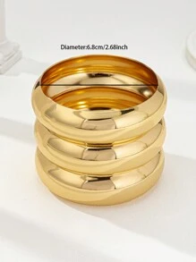 3 Pcs Golden Color Metal Chunky Cuff Bangles Set For Women , Oversized Chunky Jewelry
