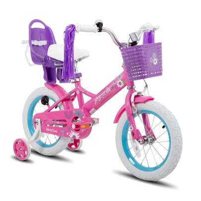 JOY STAR JOYSTAR Little Daisy 12"14" 16" Princess Bike For 2-7 Years Girls, Kids Bike With Training Wheels, Basket, Doll Bike Seat & Streamers, Pink/White/DeepPink/Blue