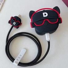4pcs Cute & Fun UK Designed 20W Fast Charger Accessories Set - Protective Case, Cable Protector Sleeve (Cat Paw/Lightning Dinosaur/Glasses Dog/Astronaut Pattern, Charger Head & Cable Not Included) - Multicolor - View 16