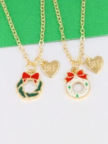 2 chiếc vòng cổ BFF Girl kèm mặt dây chuyền bằng hợp kim kẽm, phong cách dễ thương và ngọt ngào cho Giáng sinh, thích hợp cho trường học và đêm Giáng sinh - Nhiều màu - Xem 1