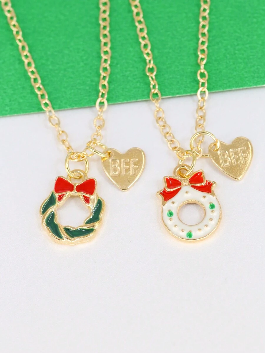 2 chiếc vòng cổ BFF Girl kèm mặt dây chuyền bằng hợp kim kẽm, phong cách dễ thương và ngọt ngào cho Giáng sinh, thích hợp cho trường học và đêm Giáng sinh - Nhiều màu - Xem 1