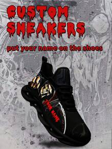 Women's Custom Sneakers, Golden Claw Skeleton Designed Name Customization Lightweight Comfortable Soft Bottom Sneakers For Women, Gym Training Breathable Tennis Shoes Unique Gift For Mom/Dad/Her/Him/Girlfriend/Boyfriend/Wife/Husband/Friend - Black - View 4