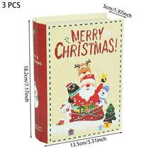 3 件圣诞快乐圣诞老人印刷书形糖果礼盒袋圣诞节派对装饰新年派对用品 - 彩色 - 查看 2