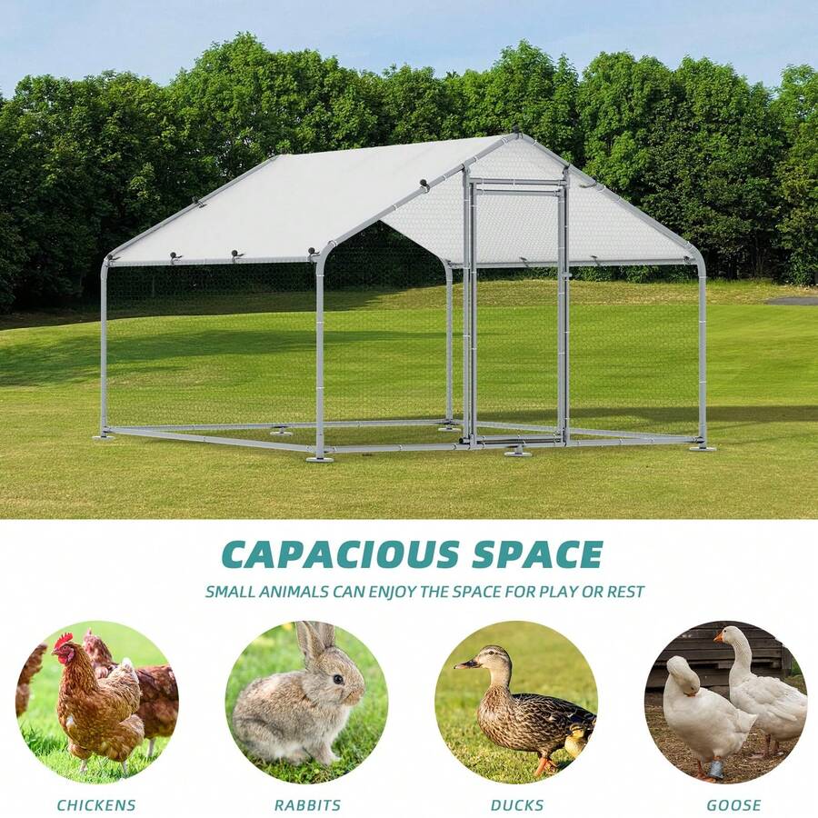 MEETWARM MEETWARM Large Metal Chicken Coop Run, WalkIn Enclosure