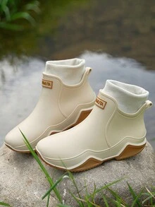 Botas cortas de lluvia de un solo pieza con forro térmico para hombre, botas de lluvia cálidas para trabajo en la cocina, antideslizantes, adecuadas para actividades al aire libre como lavar el coche, pescar, y protección contra el agua - Albaricoque - Ver 8