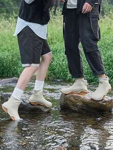 Botas cortas de lluvia de un solo pieza con forro térmico para hombre, botas de lluvia cálidas para trabajo en la cocina, antideslizantes, adecuadas para actividades al aire libre como lavar el coche, pescar, y protección contra el agua - Albaricoque - Ver 7