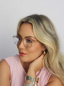 AMIA Women's Metal Eyeglass Frame With Rhinestones On The Temples And Lenses With Blue Filter MOD 8619 - Rusty Rose - View 2