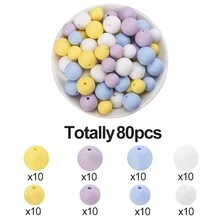 6/20/74/80 件/套时尚硅胶焦点珠，包括 12/15 毫米带孔圆形硅胶珠，以五角星、皇冠、拱门和雏菊为薰衣草主题，用于 DIY 珠宝制作手链项链钥匙扣吊坠珠等手工艺品配件家居装饰用品 - 薰衣草矽膠珠套裝 - 查看 8