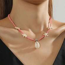 Mặt dây chuyền vỏ sò hạt gạo Vòng cổ hạt cườm phong cách đại dương Vòng cổ sao biển Trang sức tiệc bãi biển - Hồng - Xem 1