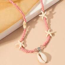 Mặt dây chuyền vỏ sò hạt gạo Vòng cổ hạt cườm phong cách đại dương Vòng cổ sao biển Trang sức tiệc bãi biển - Hồng - Xem 3