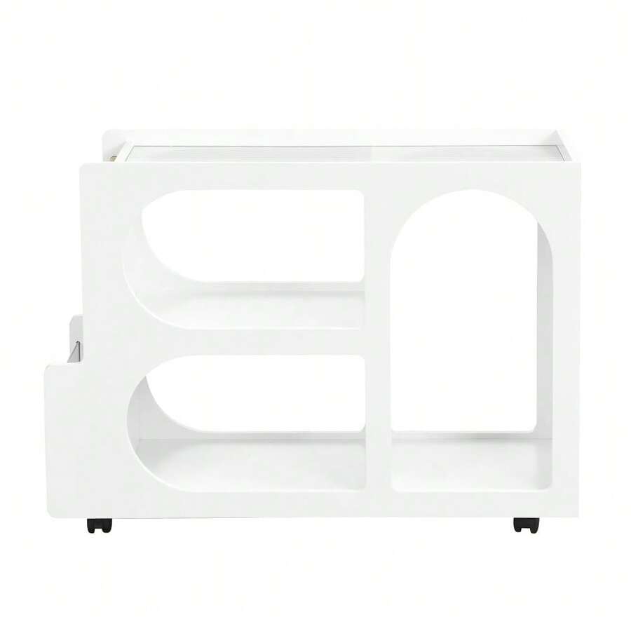 Mobile End Table With Lockable Wheels, Narrow Coffee Table With 5mm