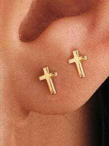 HOTNICE Hoa tai vàng cho nữ Hoa tai đinh tán vàng 14K Hoa tai nơ nhỏ đơn giản tối giản tinh tế cho bé gái Quà tặng trang sức cho cô ấy - Vàng - Xem 5