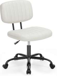 Sweetcrispy Small Office Computer Desk Chair With Wheels And Lumbar Support, Comfy Cute Armlees PU Leather Vanity Rolling Swuvel Task Chair No Arm For Adult, Student - 白色 - 查看 8