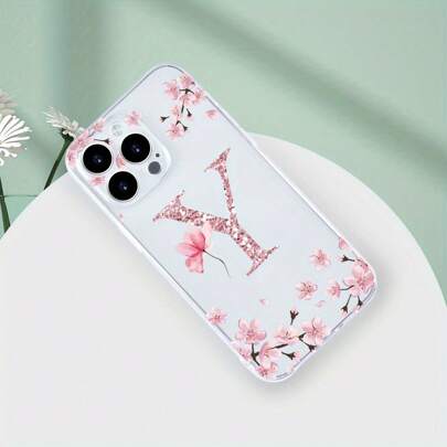 全新秋季设计优雅淑女桃花闪亮水钻 Y 型图案时尚手机壳，兼容 iPhone 16/15/15 Pro/15 Pro Max/14/13/12/11/Xs MAX 系列，少女手机保护膜