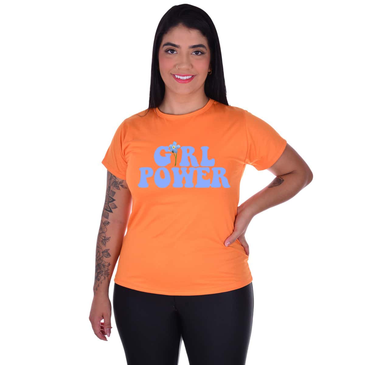 T-Shirt Personalized Women's Girl Power T-Shirt Premium Mesh 100% Cotton Stylish Premium Mesh - 橘色 - 查看 1