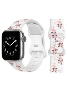 全新可爱兔子/卡哇伊印花表带，适用于 Apple Watch Series 10/Ultra/SE/8/7/6/5/4/3/2/1，女士替换腕带 - 白色 - 查看 1