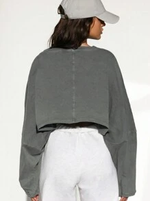 Women's Fashion Crew Neck Cropped Sweatshirt Sports Base Shirt Gym Clothing