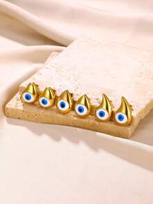 Bộ trang sức Blue Devil's Eye, Dây chuyền thép không gỉ màu vàng, Nhẫn, Hoa tai không phai, Bộ trang sức thời trang tinh tế, Quà tặng thời trang cho phụ nữ, Quà tặng Giáng sinh cho nam giới - Vàng - Xem 4