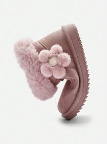 Balabala Girls' Fleece Snow Boots Winter 2024 Non-Slip Warm Short Boots