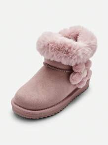 Balabala Girls' Fleece Snow Boots Winter 2024 Non-Slip Warm Short Boots