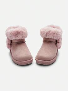 Balabala Girls' Fleece Snow Boots Winter 2024 Non-Slip Warm Short Boots